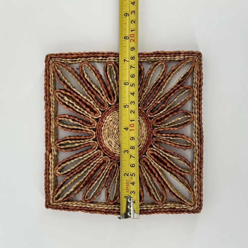 SET OF 5 Vtg woven raffia trivets boho-style kitchen hot pads/ wall decor #TM225